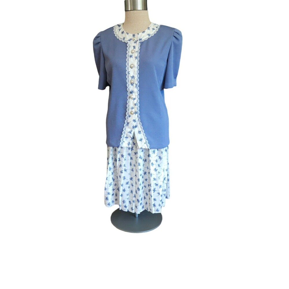 2 Piece Dress Size 12P Blue Floral Matching Sweater